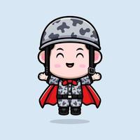 lindo icono de dibujos animados de la mascota del ejército. Ilustración de personaje de mascota kawaii para pegatina, póster, animación, libro para niños u otro producto digital e impreso vector