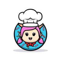 Cute girl chef inside donut mascot design vector