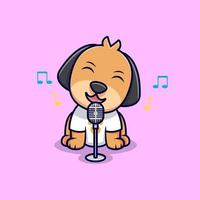 Cute Dog Singing Cartoon Vector Icon Illustration. Flat Cartoon Style