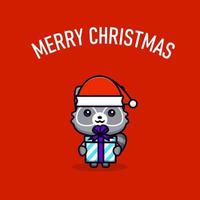 carácter lindo de la mascota celebrar la ilustración de la tarjeta de felicitación de navidad vector