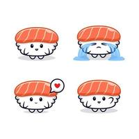 cute hand drawn kawaii sushi character colored vector set