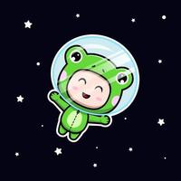 Design of cute boy wearing frog costume floating on space vector