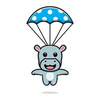 Cute hippo with a parachute mascot design vector