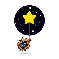 Cute robot floating to the star, television character version vector