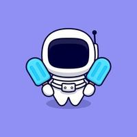 Cute Astronaut With Blue Ice Cream Cartoon Vector Icon Illustration. Flat Cartoon Style