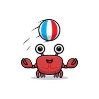 Cute crab character playing with ball vector