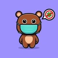 lindo oso con máscara para prevenir el virus del personaje de dibujos animados vector