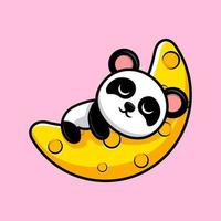 lindo panda durmiendo en la luna mascota de dibujos animados vector