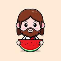 cute  Jesus Christ mascot cartoon icon. kawaii mascot character illustration for sticker, poster, animation, children book, or other digital and print product vector