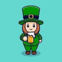 lindo duende bebiendo cerveza personaje de dibujos animados para el día de san patricio vector