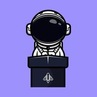 Cute astronaut on the podium and made a speech mascot design vector