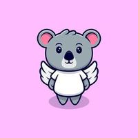 lindo koala tiene alas ilustración de vector de dibujos animados de mascota.