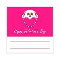 Cute Dog With Happy Valentine Day Greetings Card, Flat Illustration Vector