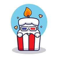 design of cute candle eating popcorn mascot illustration vector