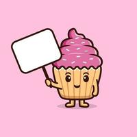 Linda mascota de dibujos animados de personaje de cupcake.Ilustración de personaje de mascota de Kawaii para pegatina, póster, animación, libro para niños u otro producto digital e impreso vector