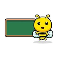 diseño de abeja linda y pizarra. personaje de mascota animal vector
