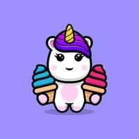 Cute unicorn with ice cream mascot design vector