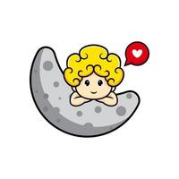 Design of cute cupid looking from moon with love vector