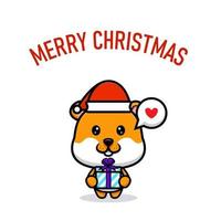 cute mascot character celebrate Christmas greeting card illustration vector