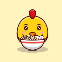 Cute Chick and Ramen Noodle Cartoon Icon Illustration vector