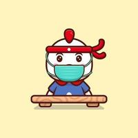 Cute Chicken Chef Wearing Mask Cartoon Icon Illustration vector