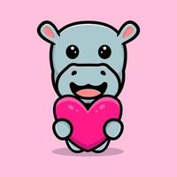 Cute hippo holding heart for gift mascot design vector