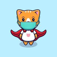 Cute Cat Wearing Mask Cartoon Vector Icon Illustration. Flat Cartoon Style