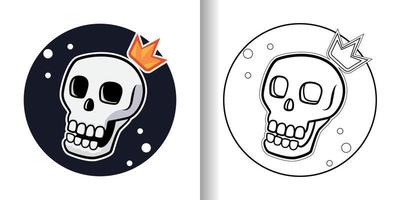 Design of Skull with crown for coloring page. vector Icon illustration