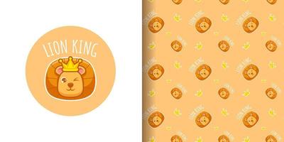 Lion king mascot illustration  seamless pattern vector