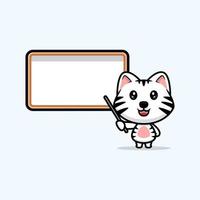 Lindo icono de dibujos animados de mascota de tigre blanco. Ilustración de personaje de mascota kawaii para pegatina, póster, animación, libro para niños u otro producto digital e impreso vector