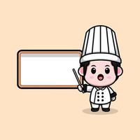 Icono de dibujos animados de mascota de chef lindo. Ilustración de personaje de mascota kawaii para pegatina, póster, animación, libro para niños u otro producto digital e impreso vector