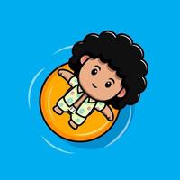 Lindo icono de dibujos animados de mascota de chico afro. Ilustración de personaje de mascota kawaii para pegatina, póster, animación, libro para niños u otro producto digital e impreso vector