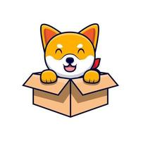 Cute Shiba Inu Dog Sitting Inside Box Cartoon Icon Illustration vector