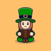 Cute Leprechaun Reading A Book Cartoon Character  For Saint Patrick's  Day vector