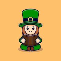 Cute Leprechaun Reading A Book Cartoon Character  For Saint Patrick's  Day vector