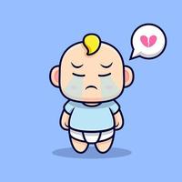 lindo bebé sintiéndose triste. ilustración de personaje de icono plano vector