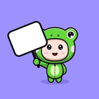 Design of cute boy wearing frog costume holding blank text board vector