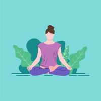 flat illustration, woman meditating, yoga exercise vector