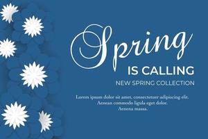 Spring is calling. blue background with blue paper flowers vector