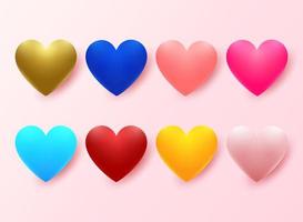 conjunto de corazones multicolores realistas vector
