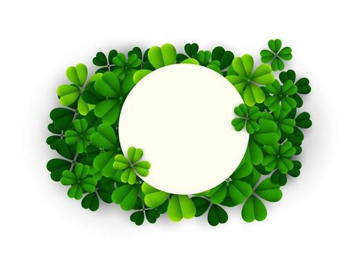 Happy St. Patrick's Day background with clover leaves and round frame