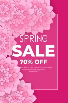 Spring sale background with beautiful paper pink flowers