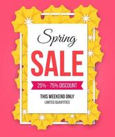 Spring sale poster with beautiful paper yellow flowers vector