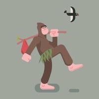 Vector image of sasquatch migration and holding a supply stick