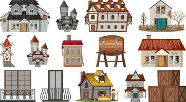 Set of abandoned houses and buildings vector