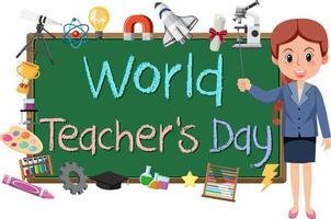 World Teacher's Day on chalkboard banner vector