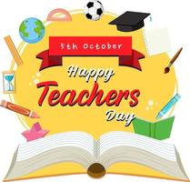 Happy Teacher's Day banner with school objects vector