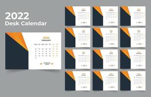 2022 planificador de calendario de escritorio. La semana comienza el lunes. plantilla para el calendario anual 2022. vector