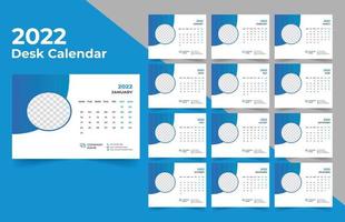 2022 planificador de calendario de escritorio. La semana comienza el lunes. plantilla para el calendario anual 2022. vector