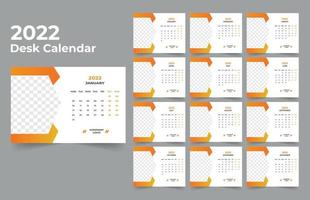 2022 planificador de calendario de escritorio. La semana comienza el lunes. plantilla para el calendario anual 2022. vector